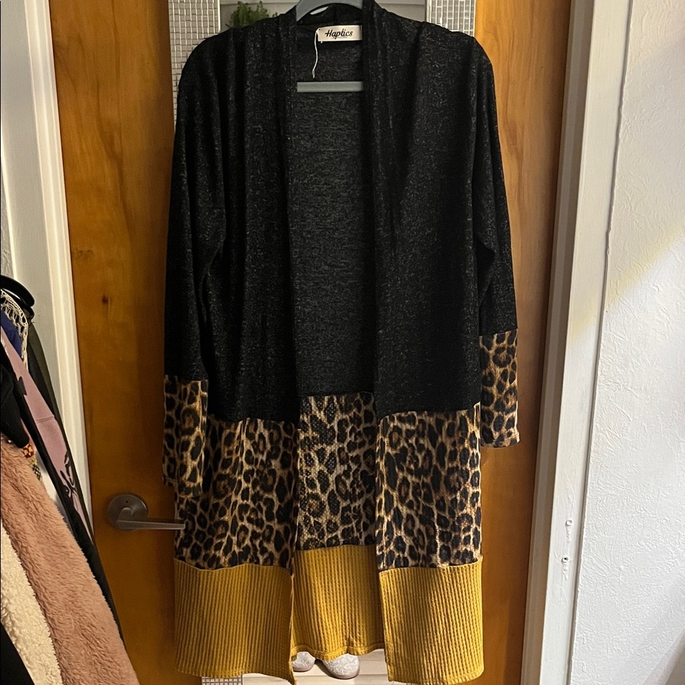 Haptics Black and Leopard Print Cardigan